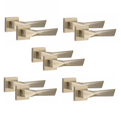 5 Pairs Modern Aura Design Premium Door Handles on Square Rose with 3" Ball Bearing Hinges and 2.5" Tubular Latch