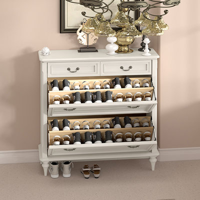 White Solid Wood Shoe Storage Bench