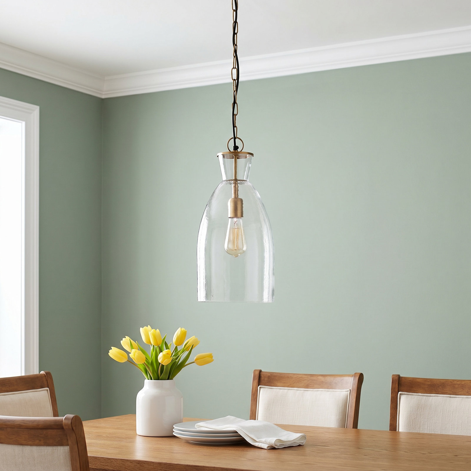 Meeni Single Light Glass Pendant, 17"