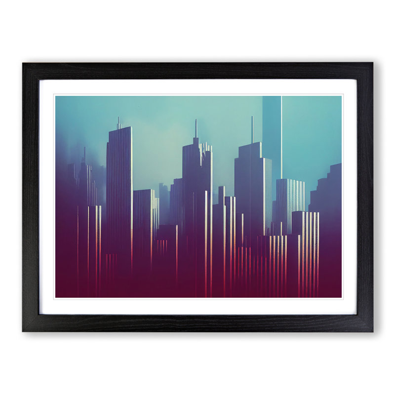 Flowing City Skyline Architecture - Single Picture Frame Painting, 34cm H x 46cm W x 2cm D, Black