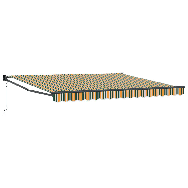 Brayden Studio Retractable Patio Awning, 400 cm W x 300 cm D, Green/Yellow Striped