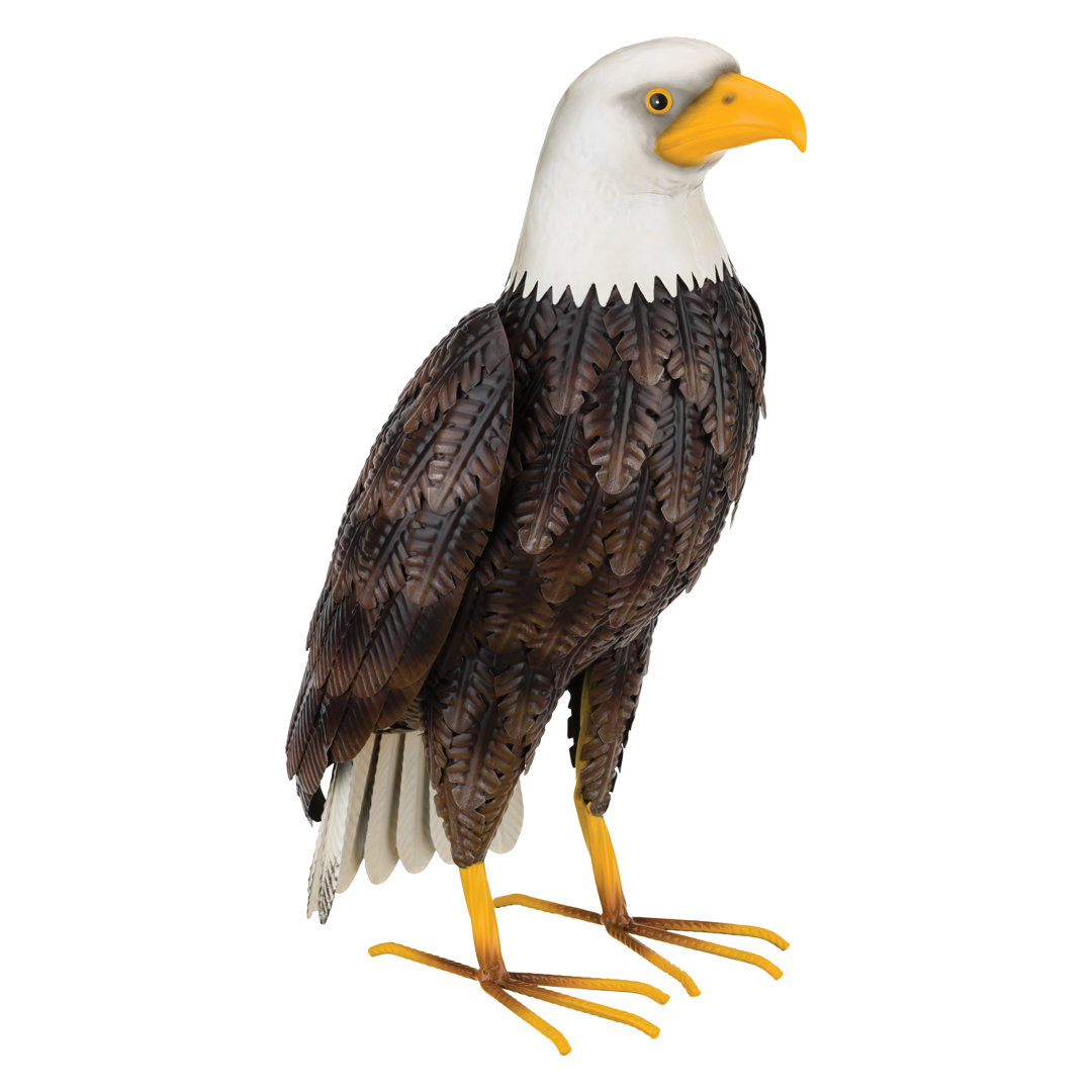18" Eagle Metal Garden Statue with Detailed Feather Texture and Weather Resistant Multi Colored Finish - Standing Regal Art & Gift