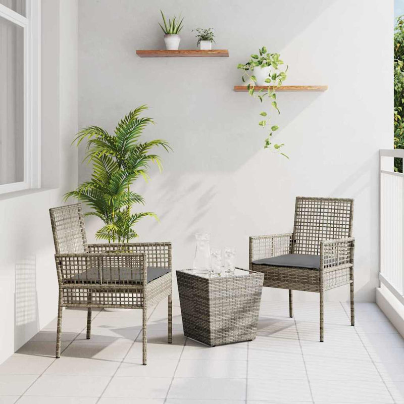 Garden Bistro Set 3 Pcs Poly Rattan, Grey