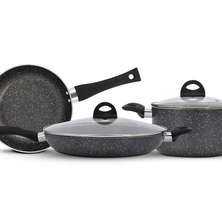 7 Piece Non Stick Aluminum Cookware Set in Granite Grey - none - Bed Bath &  Beyond - 37566819