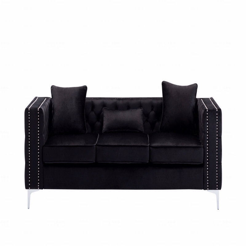 Canapé 86 po en tissu de velours noir