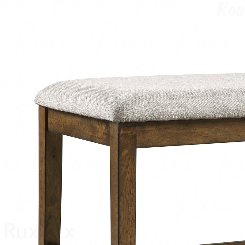 Banc en bois à hauteur de comptoir pour la salle à manger, structure revêtue de tissu teint en chêne et texturé gris avec tissu, zone de finition