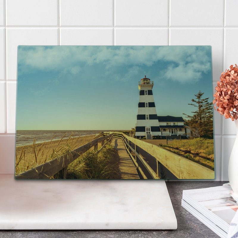 Ambesonne Beach Cutting Board Large Size Lighthouse Sea Waves Multicolor