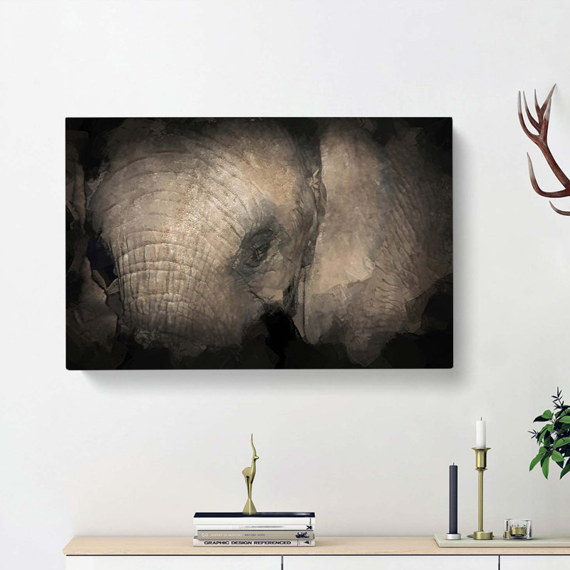 Gentle Elephant in Abstract - Wrapped Canvas, 40cm H x 60cm W x 3cm D