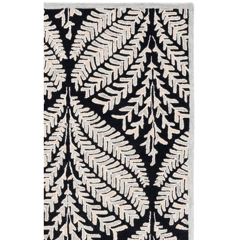 Tapis floral en laine touffeté à la main Cerda noir / ivoire, Rectangle 8 pi x 10 pi