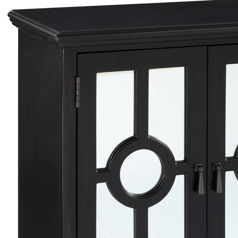 Armoire de rangement classique classique avec décor traditionnel et portes miroir, Noir