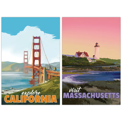 "Bicoastal Beauty", ensemble de 2 panneaux muraux en verre trempé flottant sans cadre