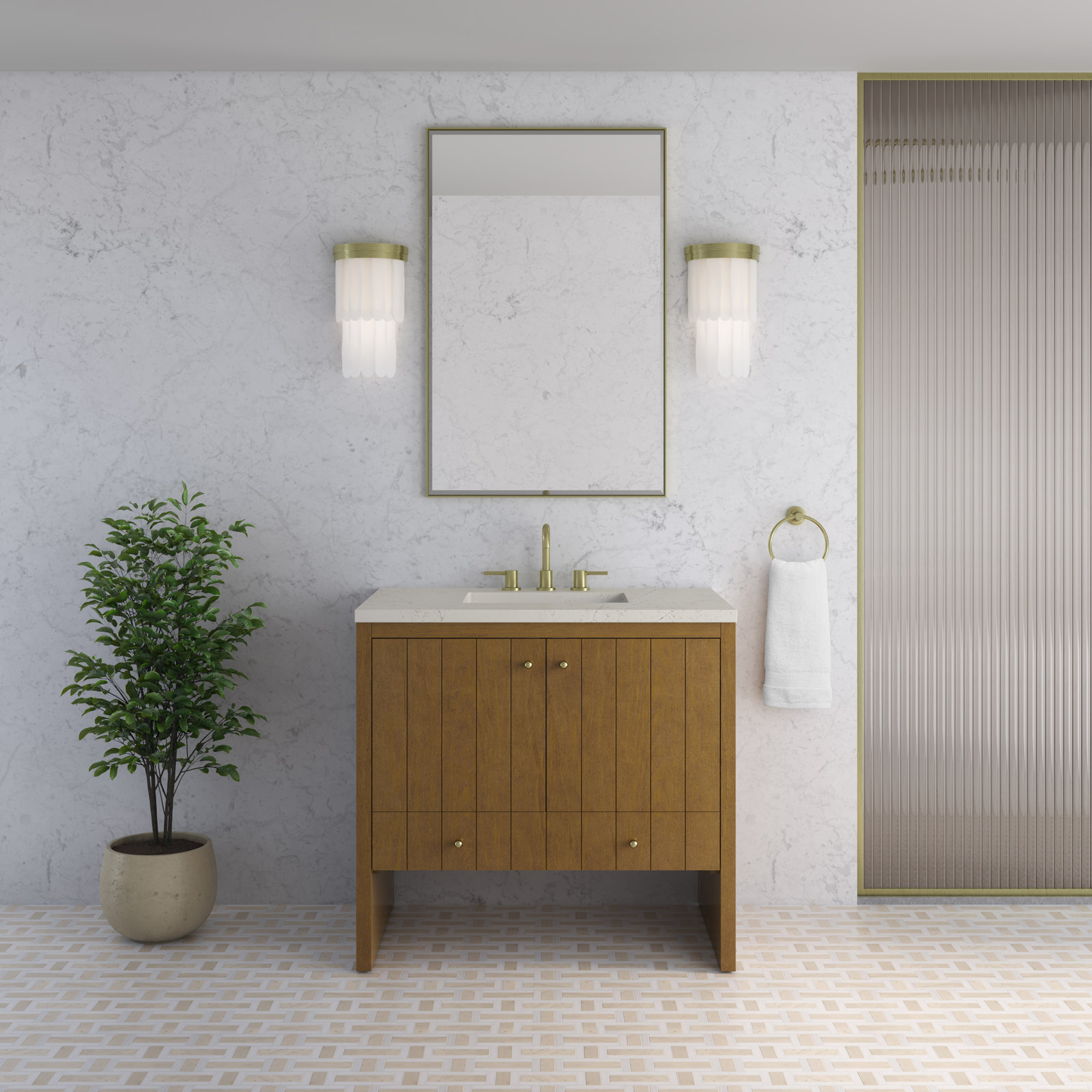 Hudson 36'' Single Bathroom Vanity, Honey Oak, Siberian, 8" Widespread