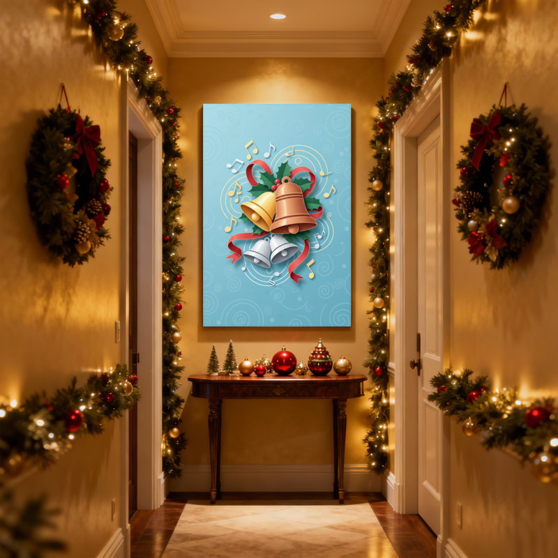 «Christmas Christmas Bells Music Notes Ribbon Holly», ensemble de 3 impressions d'art sur toile, H 24 po x l 16 po