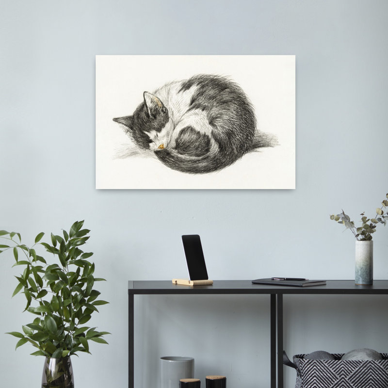 «Rolled Up Allongé, Chat endormi, Chat rétro», art mural, H 16 po x l 24 po