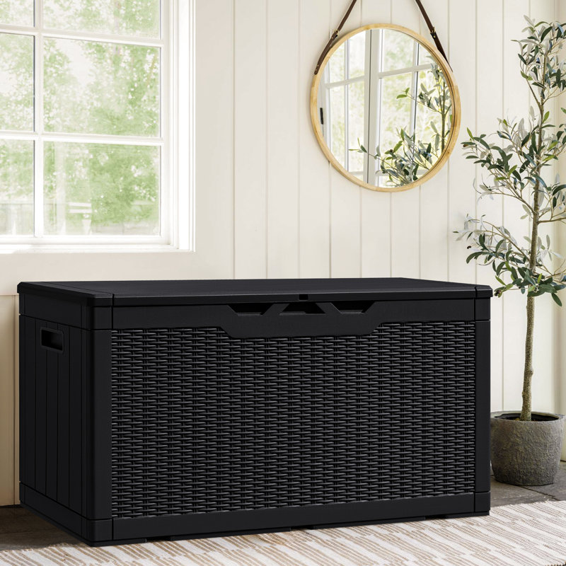 GUNJI 100 Gallons Water Resistant Resin Lockable Deck Box, Black