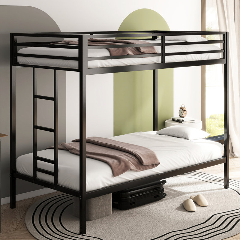 Lit simple en métal au-dessus d'un lit superposé noir - Espace, bruit, s'adapte aux matelas, installation rapide, réversible, sécurité idéale pour les petites pièces, assemblage, placement en premier, chambre à coucher