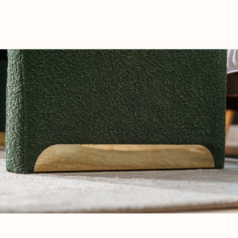 Dant Boucle Fabric Upholstered Bench Ottoman, Green