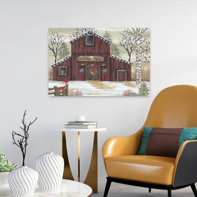 Holiday Farm Barn 1 Piece Wrapped Canvas Wall Art