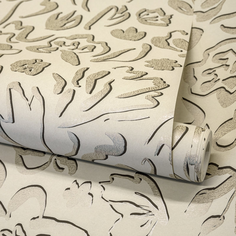 Rouleau de papier peint sel fleur métallique, Beige