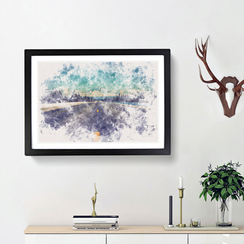 Alaskan Mountains Watercolour - Picture Frame Graphic Art Print, Black Framed, 45cm H x 63cm W x 2cm D