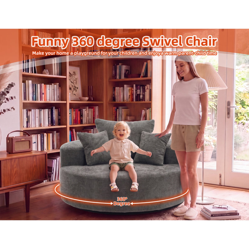 Fauteuil pivotant surdimensionné de 55 po, fauteuil en mélange de coton chenille rotatif à 360 °, coussin en mousse haute densité