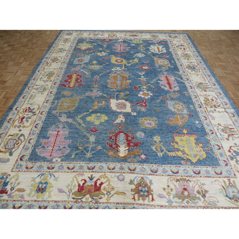 Tapis oriental turc bleu noué à la main 10 pi 4 po x 14 po 27ACD61D7F58446FAD2AA17DECEF375D