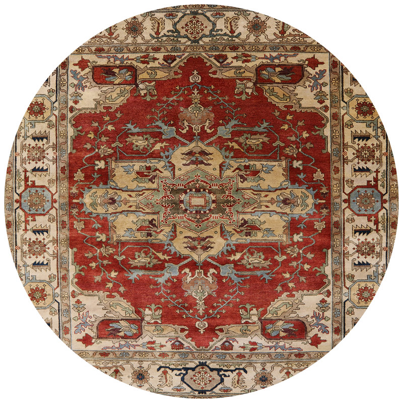 Tapis oriental orange / beige, Rond 3 pi