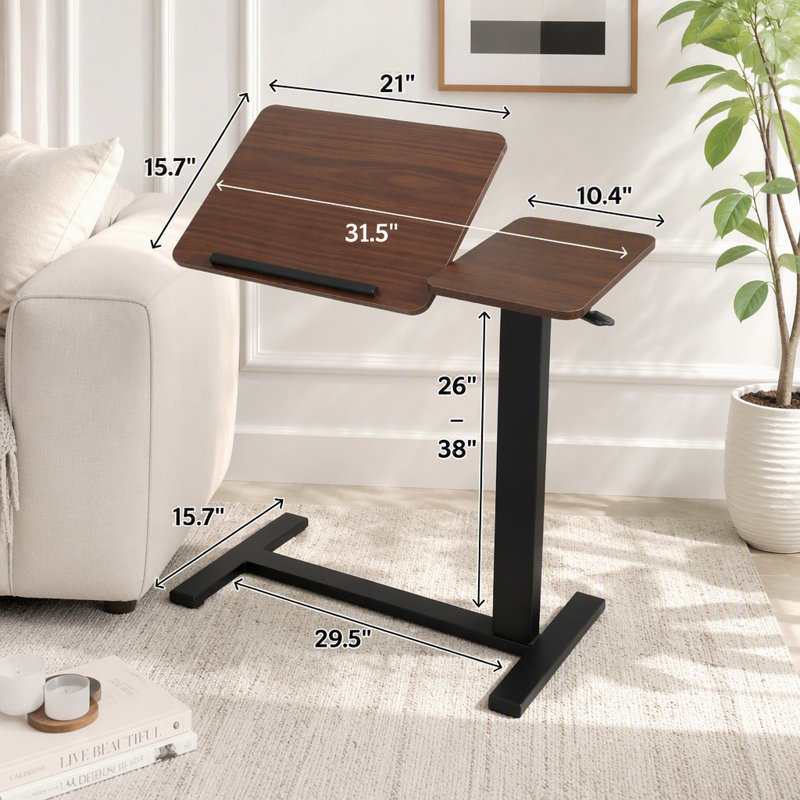 Bureau mobile à poser au-dessus du lit avec support inclinable pour ordinateur portable, hauteur réglable et roulettes