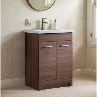 Ensemble de meuble-lavabo simple autoportant 24 po avec plateau en céramique 24 po Brown