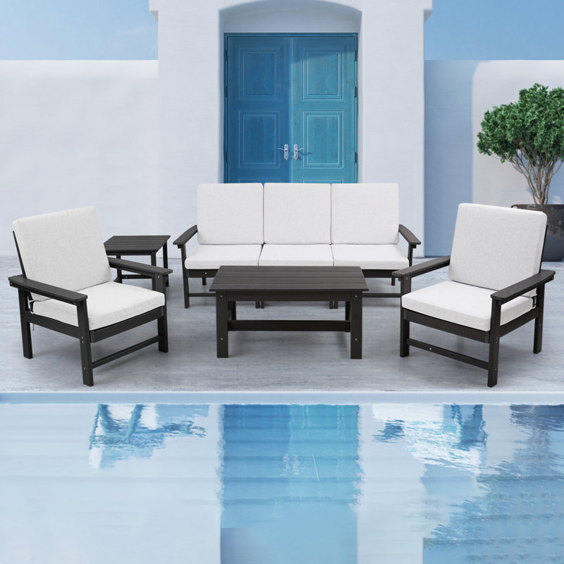 Hdpe Patio Furniture Set, 7-piece Outdoor Sectional Conversation Sofa Set With Coffee Table/cushion, All Weather Outdoor Couch Set For Deck, Lawn, Balcony, Garden