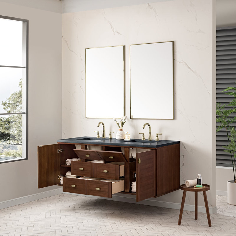 Amberly 60" Double Bathroom Vanity Set, Charcoal Soapstone, 8" Widespread, 60"