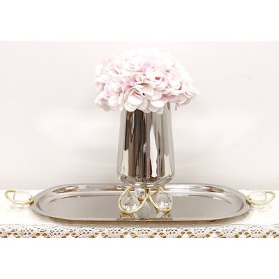 Oval Tray With Ball And Gold Ring Handles - 23.2"