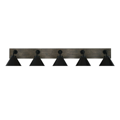 Oxbridge 5 Light Bath Bar Shown With 7" Cone Metal Shades