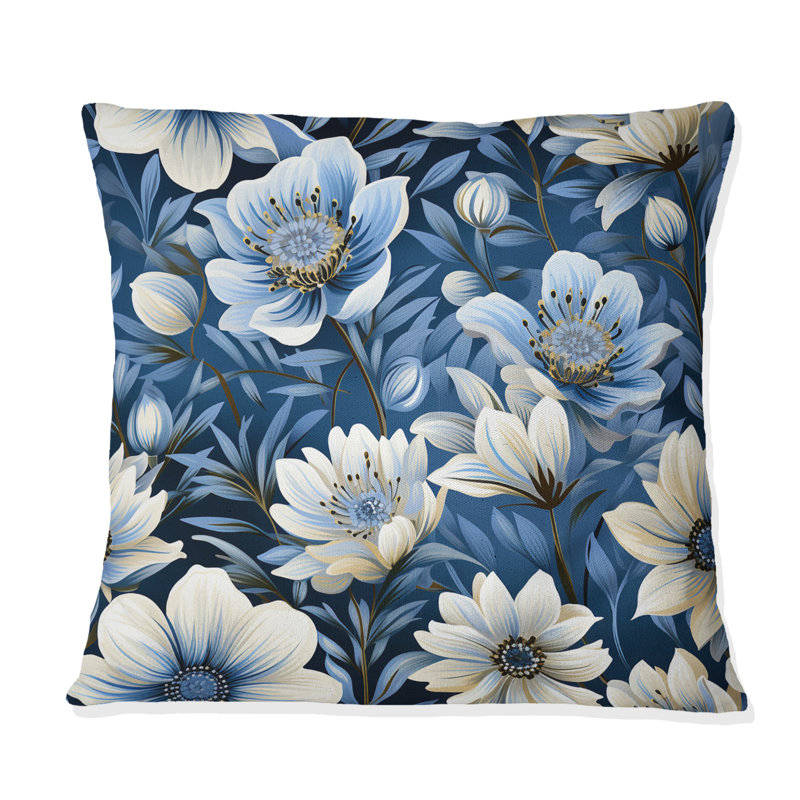 Coussin décoratif imprimé floral bleu Tribal Elegance, H 18 po x l 18 po