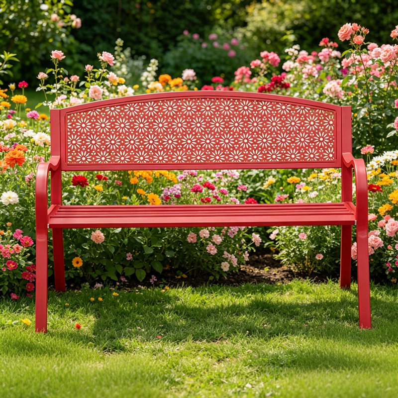 Banc de jardin d'extérieur en métal 49 po, Rouge