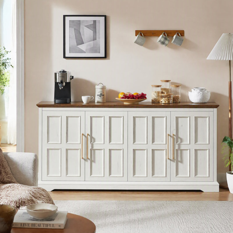 Grande armoire buffet 67 po avec rangement, armoire à vin Farmhouse, Blanc rustique