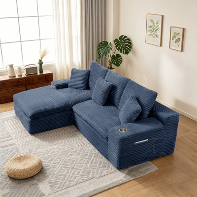 Canapé modulaire à compression 98 po Cloud, siège moderne en forme de L avec méridienne, canapé-lit rembourré convertible avec porte-gobelets et poches latérales, aucun assemblage requis pour le salon
