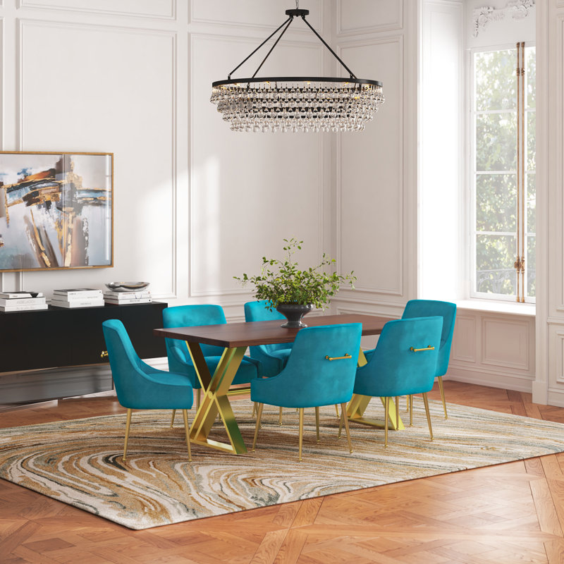 Ensemble de table de salle à manger 6 personnes Magallanes, Bleu clair