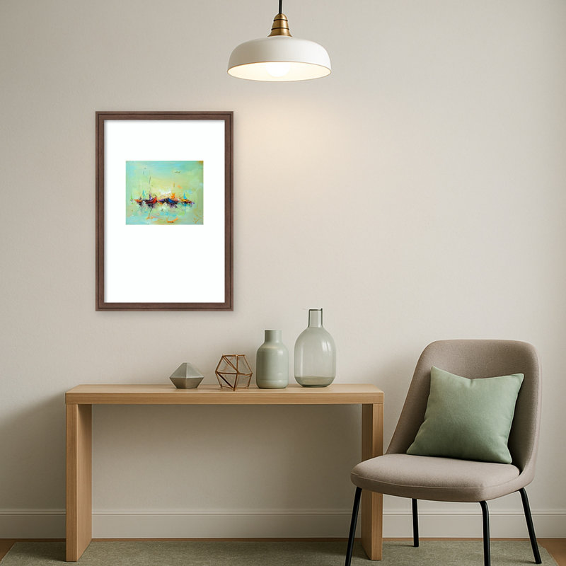 «Aquamarine Abstract Harbor» par Stanislav Lazarov, reproduction d'art encadrée sur bois, Brun moyen Florence