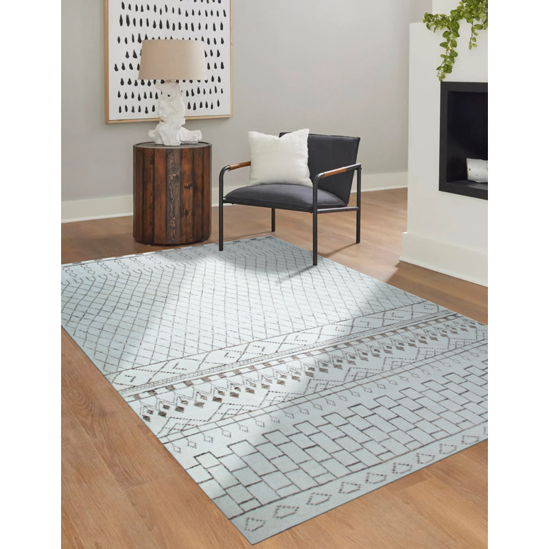 Tapis ivoire en laine noué à la main Tierah, Rectangle de 5 pi x 8 pi