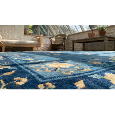 Tapis bleu antique en laine de grande taille Pékin