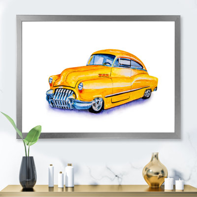 Voiture rétro jaune - peinture sur toile