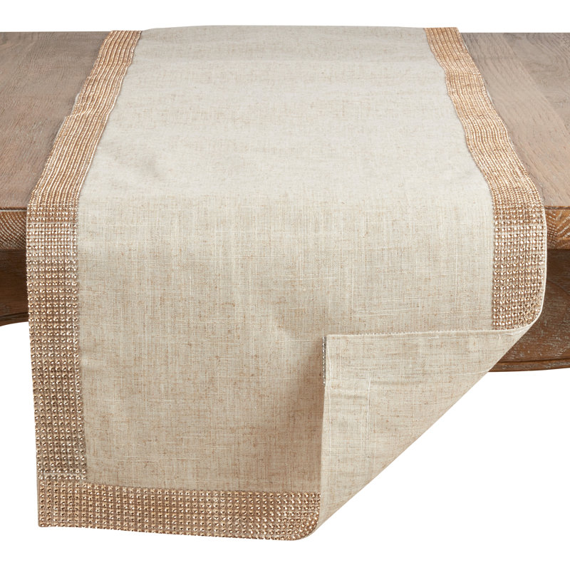Théo Modern Block Stripe Table Runner, 120" Runner, Champagne