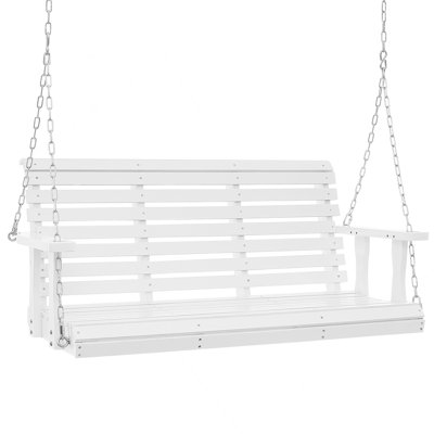 Balancelle en bois 4,5 pi, balancelle de patio pour la cour et le jardin, capacité de charge élevée améliorée de 880 lb, banc de balançoire robuste avec chaînes suspendues pour l'extérieur, blanc