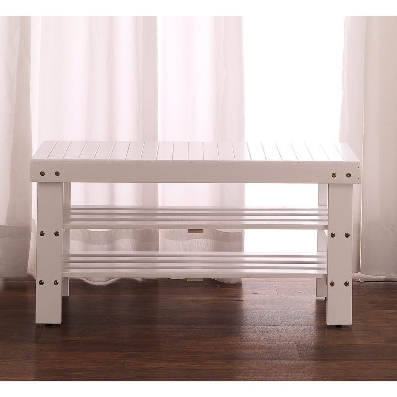Pina Quality Solid Wood Shoe Bench, Finish, White