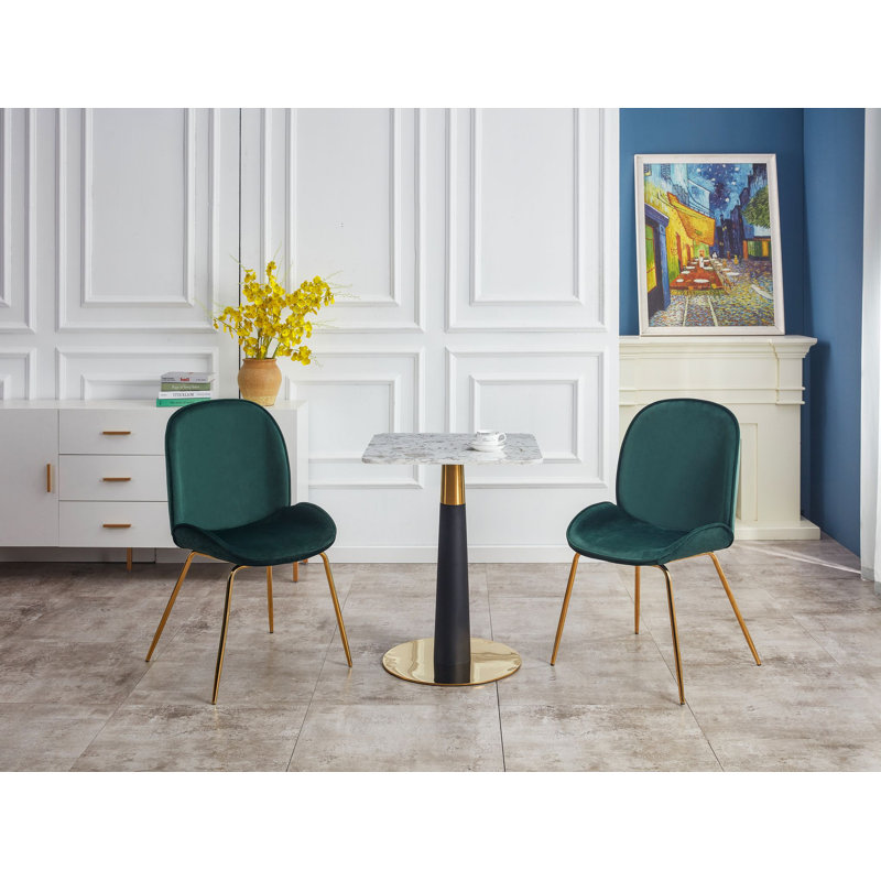 Odum Marble Top Metal Base Dining Table, White