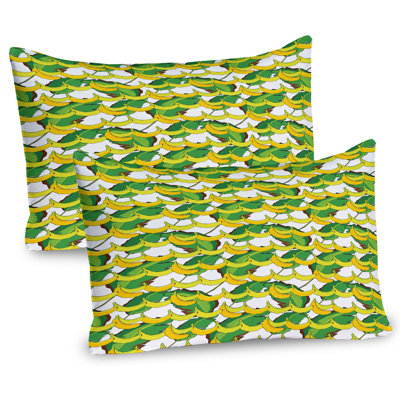 Ambesonne Banana Pillow Sham 2 Pack Tropical Fruit and Leaves Yellow Lime Green -  pil-2_121675_30x20