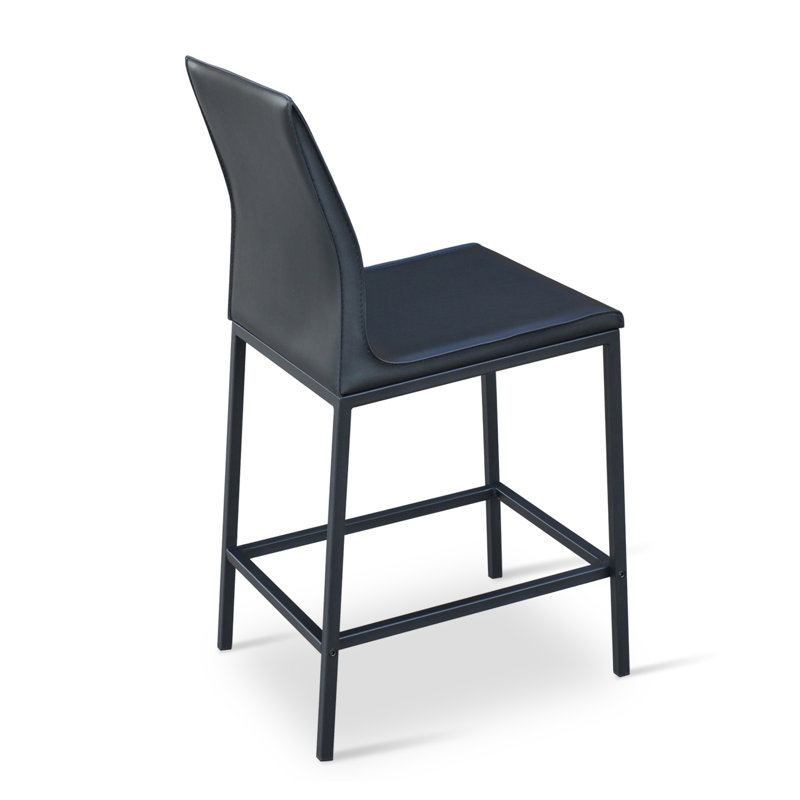 Tabouret de bar en métal Polo, Similicuir noir, Poudre noire