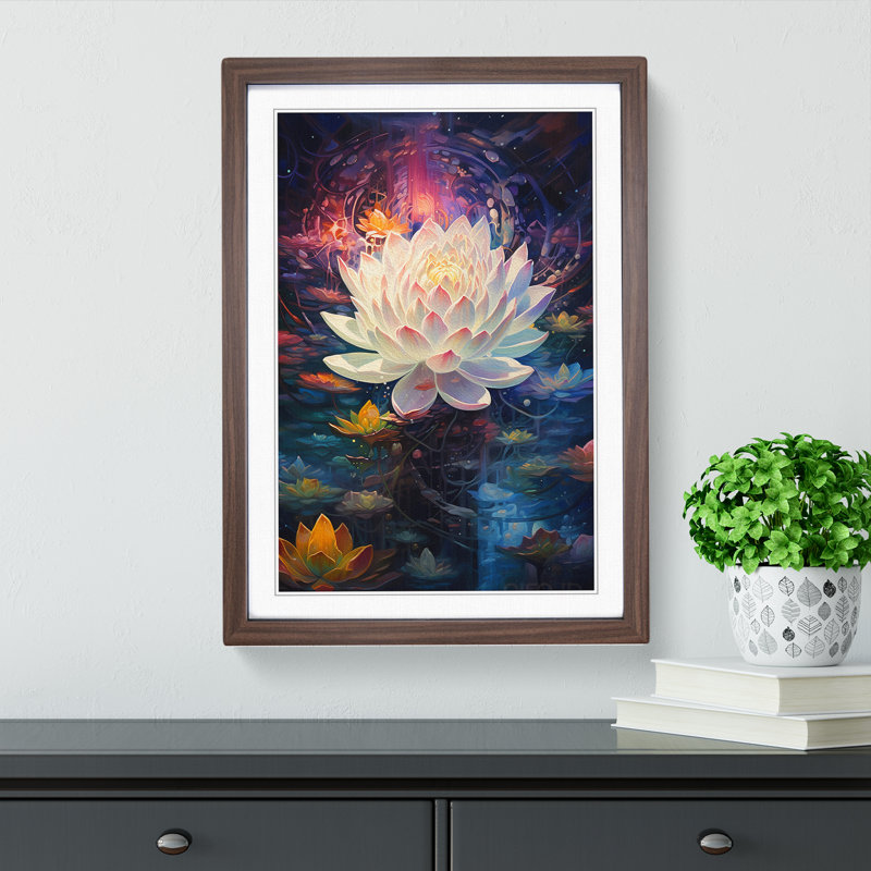 Lotus Flower Futurism - Single Picture Frame Print on Wood, Walnut Framed, 64cm H x 46cm W x 2cm D