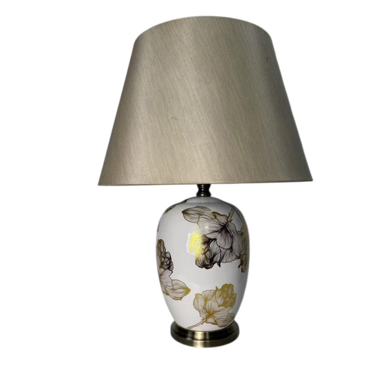 61cm Ceramic Table Lamp with Fabric Shade Textured Base | Elegant Bedside or Living Room Accent Lighting